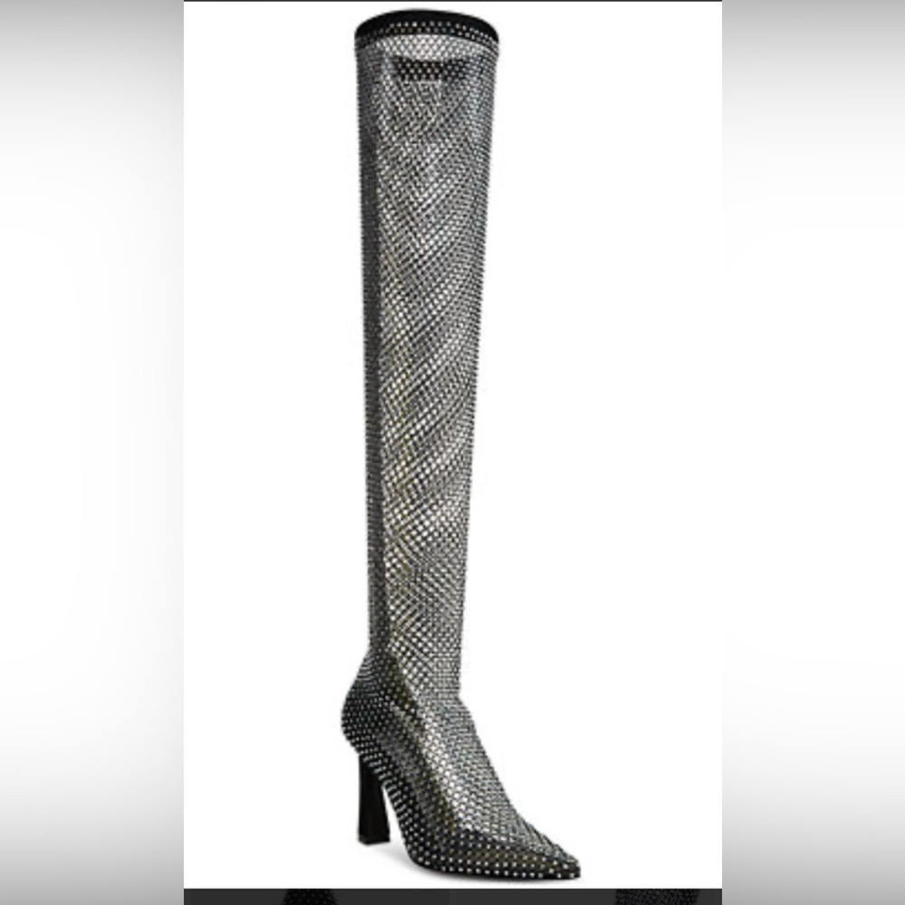 Steve Madden Sheer Black Rhinestone Heeled Boots